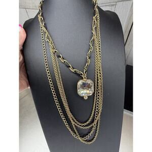VTG Seasonal Whispers Multi Strand Necklace Large Rhinestone Accent Statement